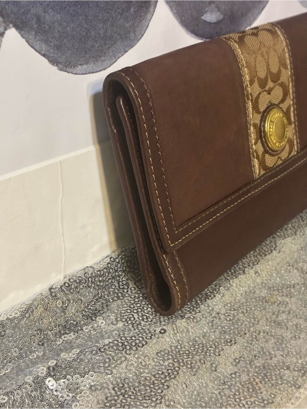 Vintage Coach Brown Signature Leather Trifold Wallet - Picture 5 of 8